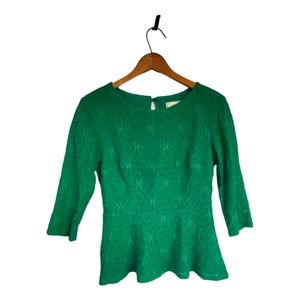 Anthropologie Moulinette Soeurs Vetements Green Lace Peplum Top Size 6